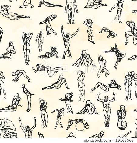 Outline sketch of people in various poses Outline sketch of people in various poses 19165565