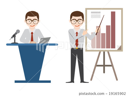 Business man on stage and present work Business man on stage and present work 19165902