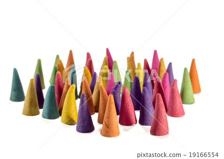 Colorful incense cones with white background Colorful incense cones with white background 19166554