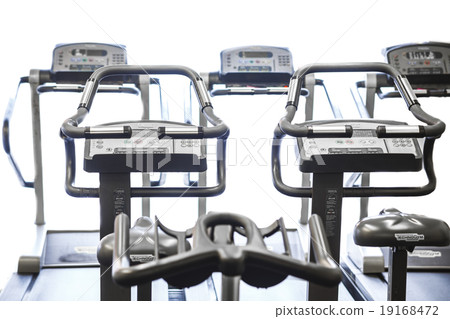 Gym interior close up, machinery and weightlifting 19168472