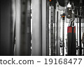 Gym interior close up, machinery and weightlifting 19168477