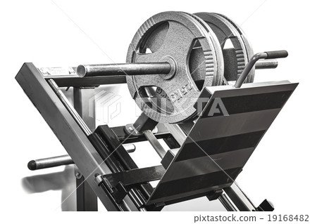 Gym interior close up, machinery and weightlifting 19168482