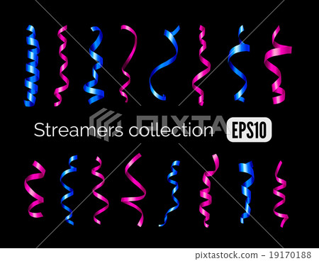 Collection of shiny blue streamers and pink party Collection of shiny blue streamers and pink party 19170188