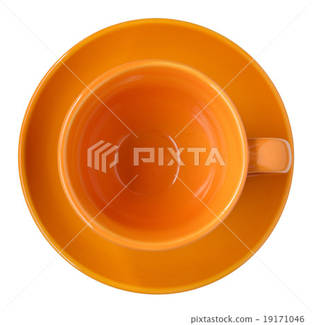 empty orange cup and saucer top view empty orange cup and saucer top view 19171046