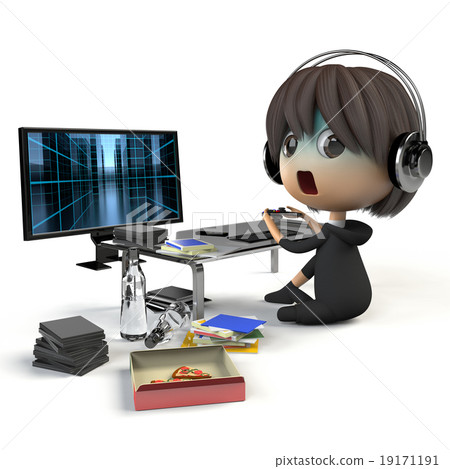 People who are playing games in a messy room 19171191