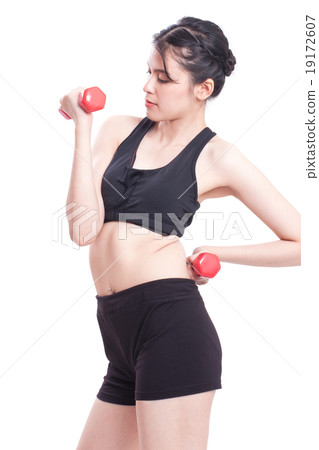 Sport woman doing exercise with lifting weights 19172607