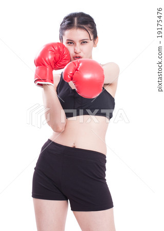 Fitness woman with the red boxing gloves 19175476