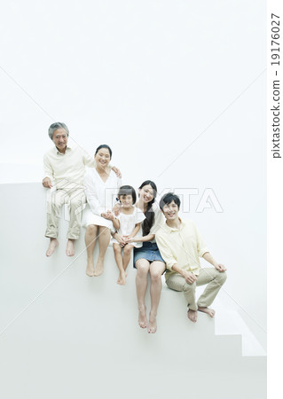 Five people sitting on the stairs Five people sitting on the stairs 19176027