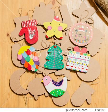 Cardboard toys for the Christmas tree or garland Cardboard toys for the Christmas tree or garland 19178483