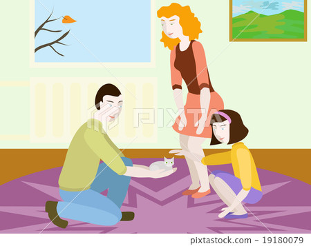 Vector illustration of family with kitten 19180079