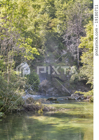 Vintgar gorge, waterfall and rough river Radovna. Bled,Slovenia. Vintgar gorge, waterfall and rough river Radovna. Bled,Slovenia. 19180711