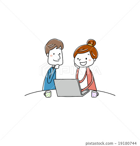A couple looking at the computer screen A couple looking at the computer screen 19180744
