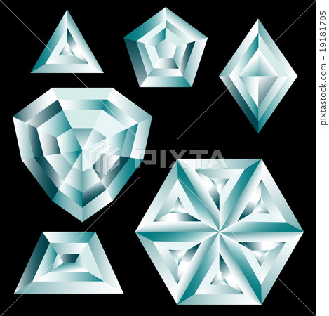Set of diamond crystals on black background 19181705