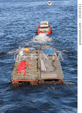 Towing boat on the Neva river, Russia 19181911