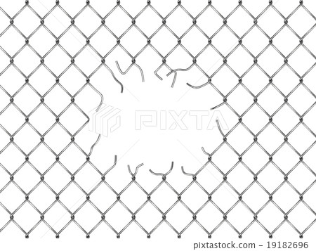 Hole in fence from silver mesh 19182696