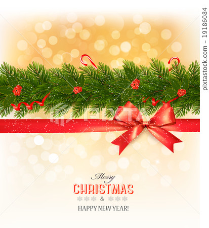 Merry Christmas card with a ribbon Merry Christmas card with a ribbon 19186084