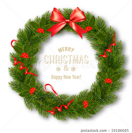 Gift card with Christmas Wreath and Bow. Gift card with Christmas Wreath and Bow. 19186085
