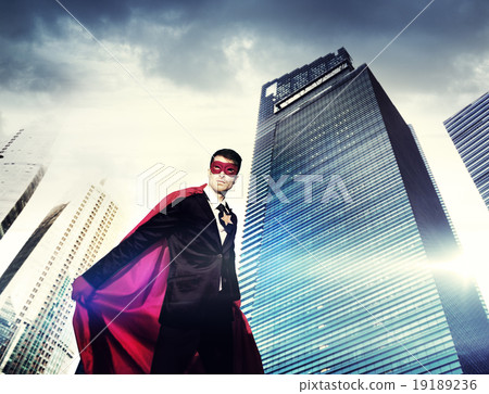 Superhero Businessman Strength Cityscape Cloudscape Concept 19189236