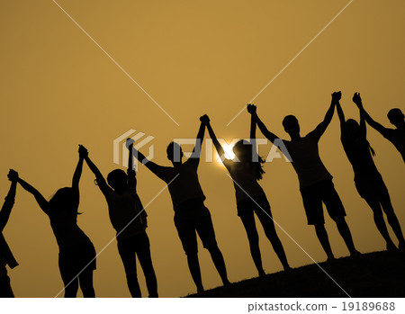 Group Of People Celebration Cheerful Sunset Concept 19189688