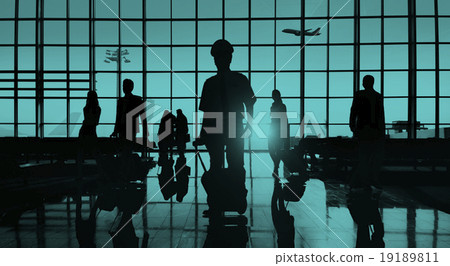 Back Lit Business People Traveling Airplane Airport Concept Back Lit Business People Traveling Airplane Airport Concept 19189811
