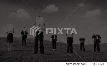 Business People Holding Empty Placard Outdoors 19191421