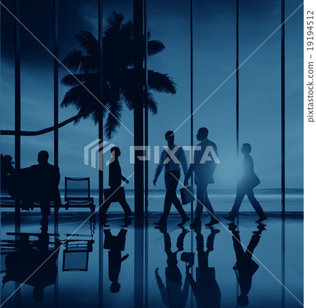 Back Lit Business People Traveling Airplane Airport Concept 19194512