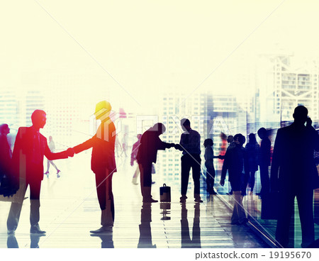 Business People Walking Commuter Rush Hour Handshake Concept 19195670