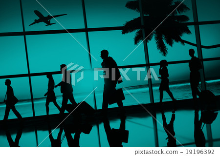 Back Lit Business People Traveling Airplane Airport Concept Back Lit Business People Traveling Airplane Airport Concept 19196392