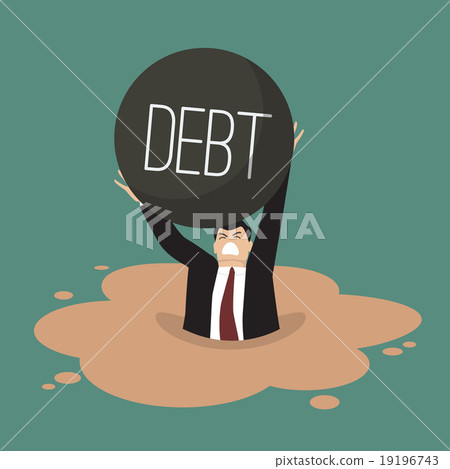 Businessman with heavy debt sinking in a quicksand 19196743