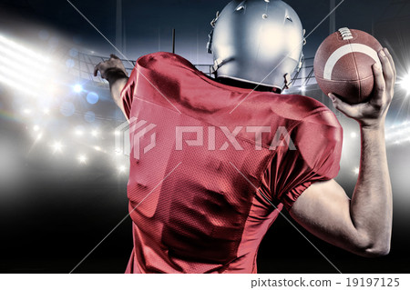 Composite image of rear view of american football player throwin Composite image of rear view of american football player throwin 19197125