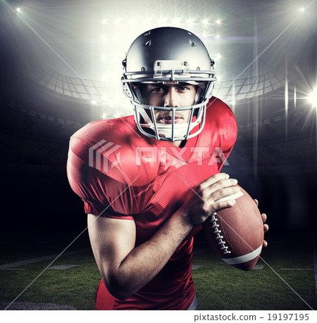 Composite image of portrait of determined sportsman holding amer 19197195