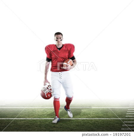 Composite image of portrait of american football player walking 19197201