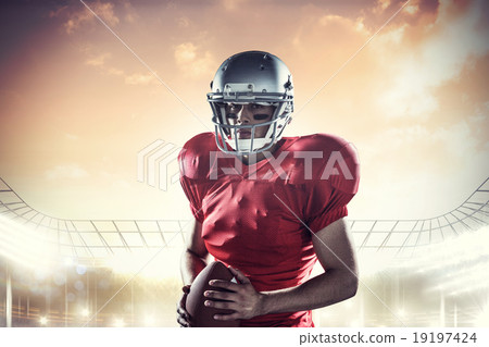 Composite image of portrait of determined sportsman with america Composite image of portrait of determined sportsman with america 19197424