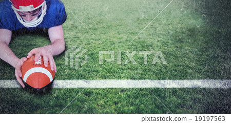 Composite image of american football player scoring a touchdown 19197563