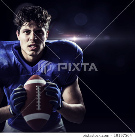 Composite image of portrait of aggressive american football play 19197564