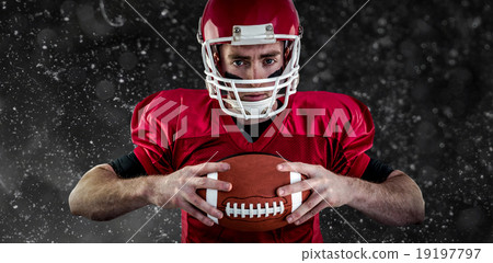 Composite image of portrait of focused american football player Composite image of portrait of focused american football player 19197797