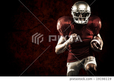 Composite image of american football player in red jersey runnin 19198119