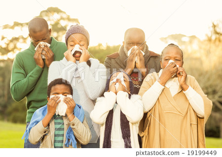 Extended family blowing their nose 19199449