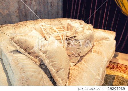 Velvet pillows on the light brown sofa Velvet pillows on the light brown sofa 19203089