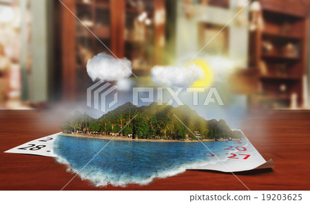 Calendar with beautiful landscape on the table 19203625