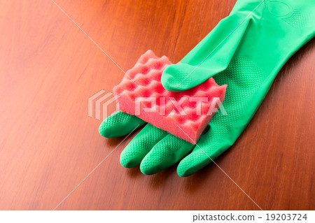 Cleaning glove with a red sponge Cleaning glove with a red sponge 19203724