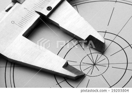 Engineering drawing and caliper Engineering drawing and caliper 19203804