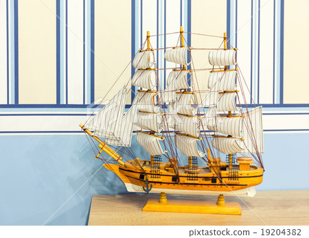 Close up shot of sail ship model 19204382