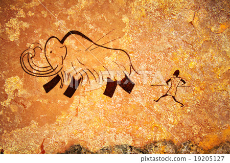 Cave painting of primitive hunt 19205127