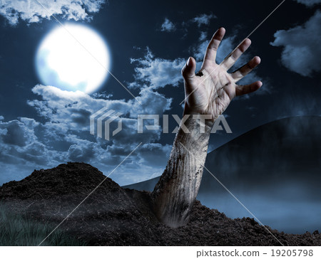 Zombie hand coming out of his grave 19205798