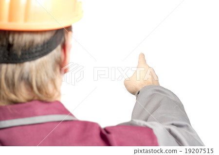 Worker pointing direction with his finger Worker pointing direction with his finger 19207515