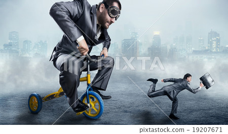 Nerdy businessman riding a small bicycle Nerdy businessman riding a small bicycle 19207671