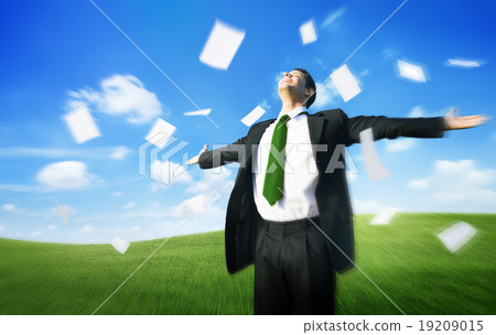 Business Businessman Documents Throwing Happiness Concept 19209015