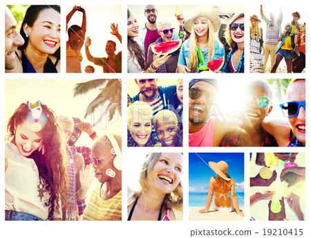 Collage Diverse Faces Summer Beach People Concept 19210415