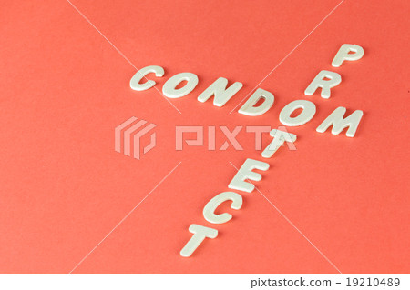 Condom and Protect Puzzle on Red Blood Background 19210489